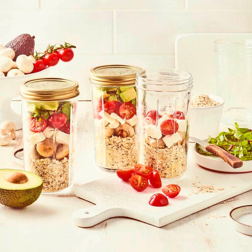 Avocado-Pilz-Feta-Schichtporridge To-go